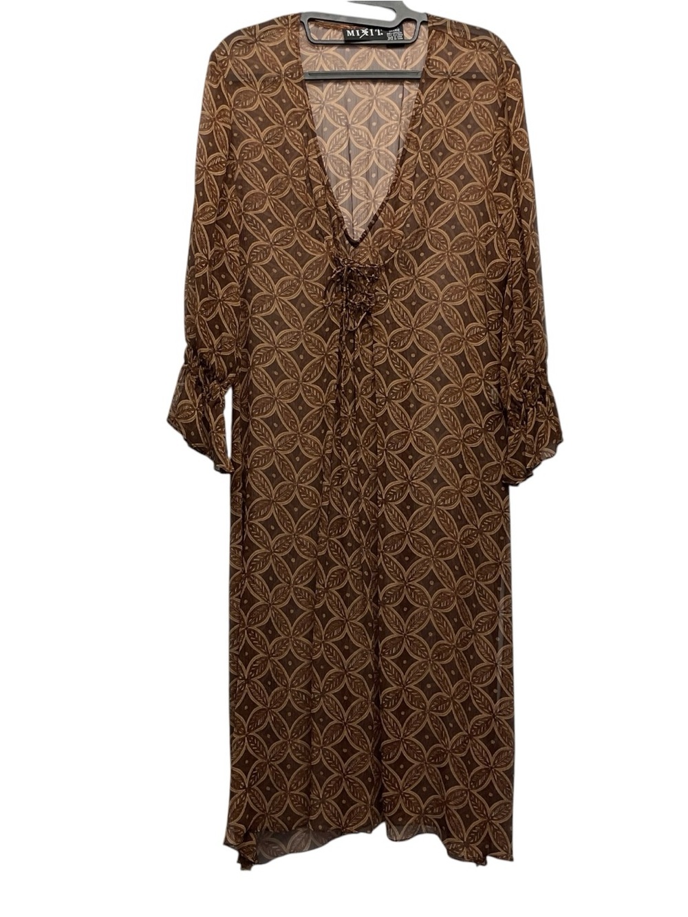 MIXIT V-neck Silk Sheer Cover-up Dress Size Large Bohemian Chic Lightweight